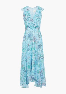 Saloni - Asymmetric ruffled printed silk-georgette midi dress - Blue - UK 6
