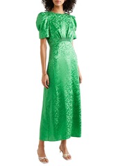 Saloni - Bianca shirred silk-satin jacquard midi dress - Green - UK 4