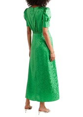 Saloni - Bianca shirred silk-satin jacquard midi dress - Green - UK 4