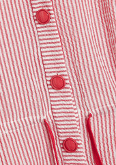 Saloni - Billie ruffled striped cotton-blend seersucker mini dress - Red - UK 16