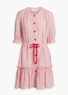 Saloni - Billie ruffled striped cotton-blend seersucker mini dress - Red - UK 16