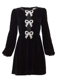 Saloni - Camille Crystal-bow Velvet Mini Dress - Womens - Black