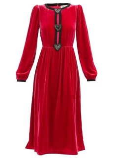 Saloni - Camille Heart-embellished Velvet Dress - Womens - Red