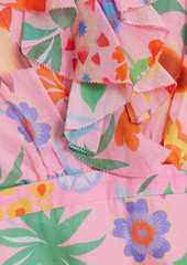 Saloni - Cece ruffled floral-print cotton and silk-blend voile mini dress - Pink - UK 16