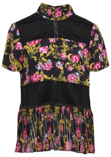 Saloni - Dita corded lace-paneled floral-print silk-georgette blouse - Black - UK 4