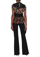 Saloni - Dita corded lace-paneled floral-print silk-georgette blouse - Black - UK 4