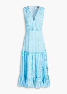 Saloni - Devon-B tiered devoré silk-blend midi dress - Blue - UK 6