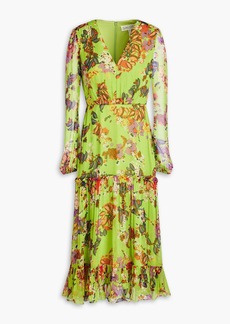 Saloni - Devon floral-print silk-crepon midi dress - Green - UK 4