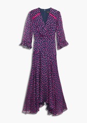 Saloni - Edith polka-dot flocked silk-blend chiffon midi dress - Blue - UK 10
