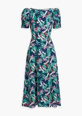Saloni - Eva floral-print silk crepe de chine midi dress - Green - UK 6