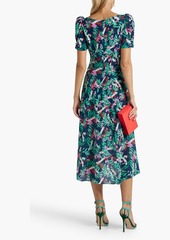 Saloni - Eva floral-print silk crepe de chine midi dress - Green - UK 6