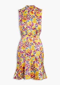 Saloni - Fleur gathered floral-print silk-satin mini dress - Yellow - UK 8