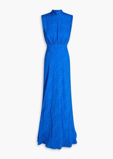 Saloni - Fleur silk-jacquard maxi dress - Blue - UK 14