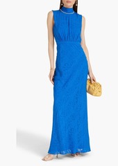 Saloni - Fleur silk-jacquard maxi dress - Blue - UK 14