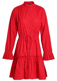 Saloni - Gathered stretch-cotton poplin mini dress - Red - UK 8