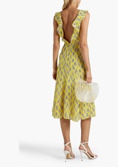 Saloni - Holly printed silk-crepe midi dress - Yellow - UK 14