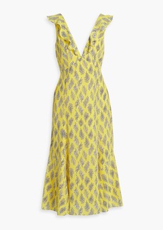 Saloni - Holly printed silk-crepe midi dress - Yellow - UK 8