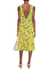 Saloni - Holly ruffle-trimmed floral-print silk crepe de chine midi dress - Yellow - UK 4