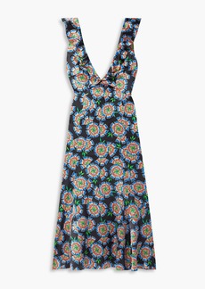 Saloni - Holly ruffled floral-print silk midi dress - Black - UK 4