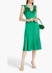 Saloni - Holly ruffled silk-satin midi dress - Green - UK 6