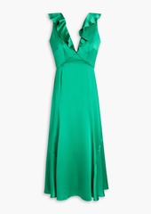 Saloni - Holly ruffled silk-satin midi dress - Green - UK 6