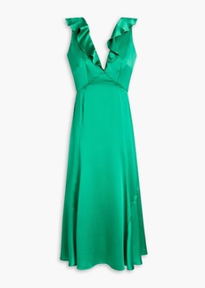 Saloni - Holly ruffled silk-satin midi dress - Green - UK 6