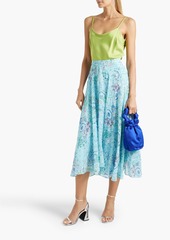 Saloni - Ida floral-print silk-chiffon midi skirt - Blue - UK 16