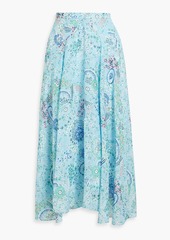 Saloni - Ida floral-print silk-chiffon midi skirt - Blue - UK 16