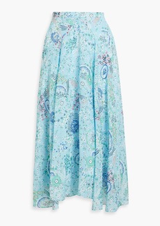 Saloni - Ida floral-print silk-chiffon midi skirt - Blue - UK 10