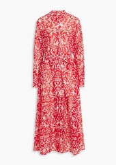 Saloni - Inez belted printed cotton and silk-blend maxi dress - Red - UK 12