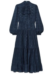 Saloni - Isabel C pussy-bow silk-blend jacquard maxi dress - Blue - UK 6