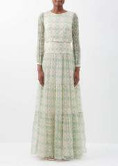 Saloni - Isabel Printed Silk-georgette Maxi Dress - Womens - Light Green