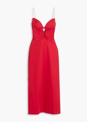 Saloni - Jana cutout stretch-cotton poplin midi dress - Red - UK 16