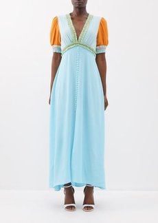 Saloni - Lea Colour-block Crepe Midi Dress - Womens - Blue Orange