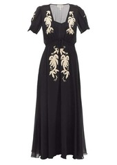 Saloni - Lea Embroidered Appliqué Silk-crepe Dress - Womens - Black Multi