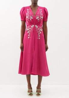 Saloni - Lea Floral-print Silk Midi Dress - Womens - Multi