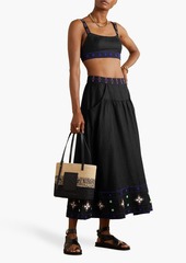 Saloni - Lilah Choli bead-embellished linen bra top - Black - UK 6