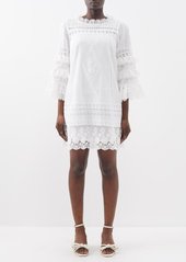 Saloni - Lori B Pintucked Ruffled Cotton Mini Dress - Womens - Ivory