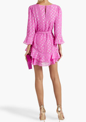 Saloni - Marissa polka-dot metallic fil coupé silk-blend chiffon mini dress - Pink - UK 14