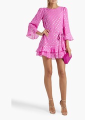 Saloni - Marissa polka-dot metallic fil coupé silk-blend chiffon mini dress - Pink - UK 16