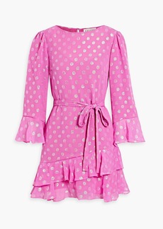 Saloni - Marissa polka-dot metallic fil coupé silk-blend chiffon mini dress - Pink - UK 14