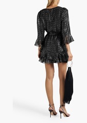 Saloni - Marissa ruffled metallic fil coupé silk-blend chiffon mini dress - Black - UK 10