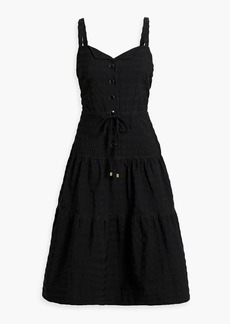 Saloni - Maya striped cotton-seersucker midi dress - Black - UK 6