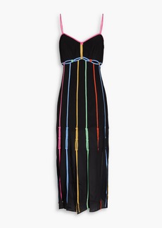 Saloni - Meera cutout fringed silk crepe de chine midi dress - Black - UK 6