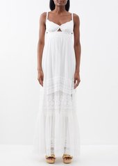 Saloni - Naki Pintucked Cutout Cotton Maxi Dress - Womens - Ivory
