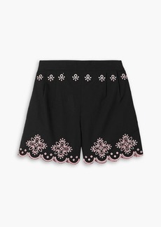 Saloni - Paige scalloped embroidered cotton shorts - Black - UK 6