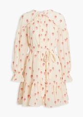 Saloni - Pixie belted embroidered silk-blend chiffon mini dress - Neutral - UK 10