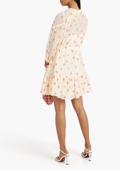 Saloni - Pixie belted embroidered silk-blend chiffon mini dress - Neutral - UK 10