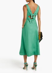 Saloni - Rachel bow-embellished linen midi dress - Green - UK 4