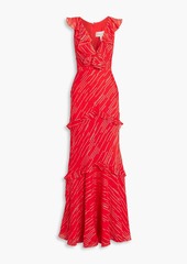 Saloni - Rita ruffled fil coupé silk-blend jacquard maxi dress - Red - UK 4
